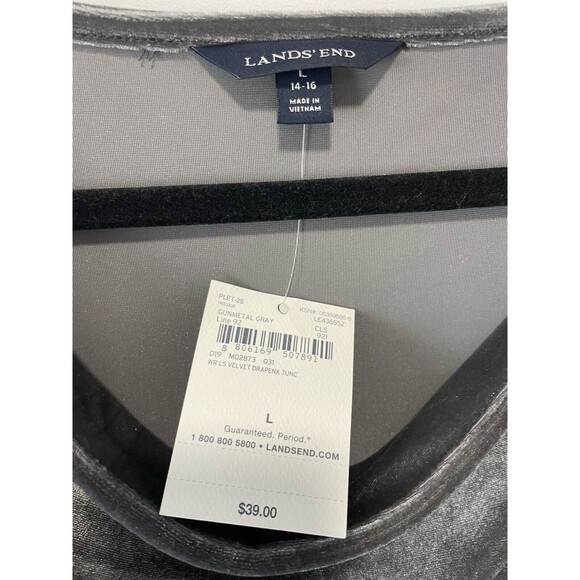 Lands End L 14-16 Women's Velvet Long Sleeve Drape Neck Tunic Grey NWT Holiday - Picture 2 of 7